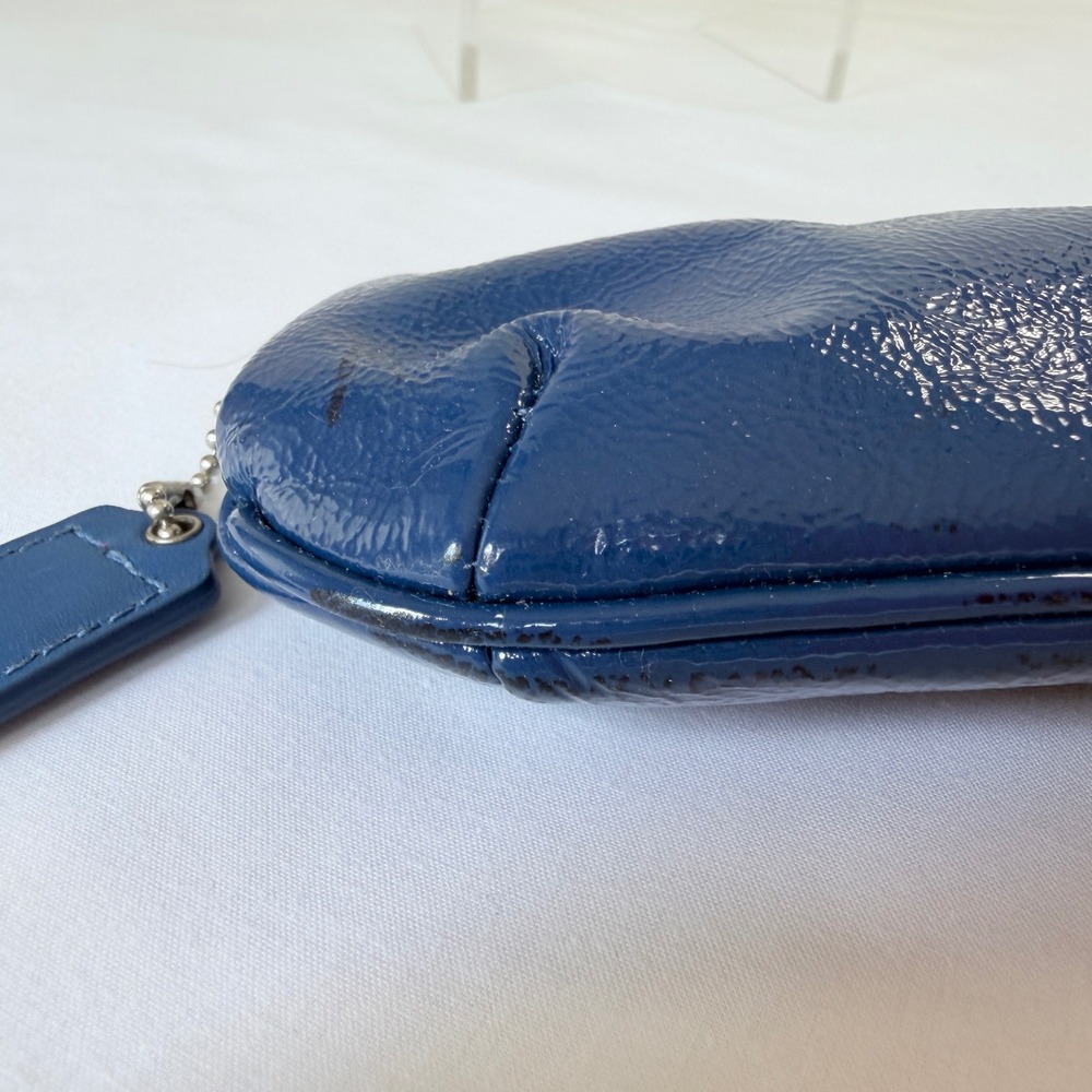 Coach Kisslock Coin Purse Women Small Blue Patent Leather Pouch Wallet - Picture 7 of 10